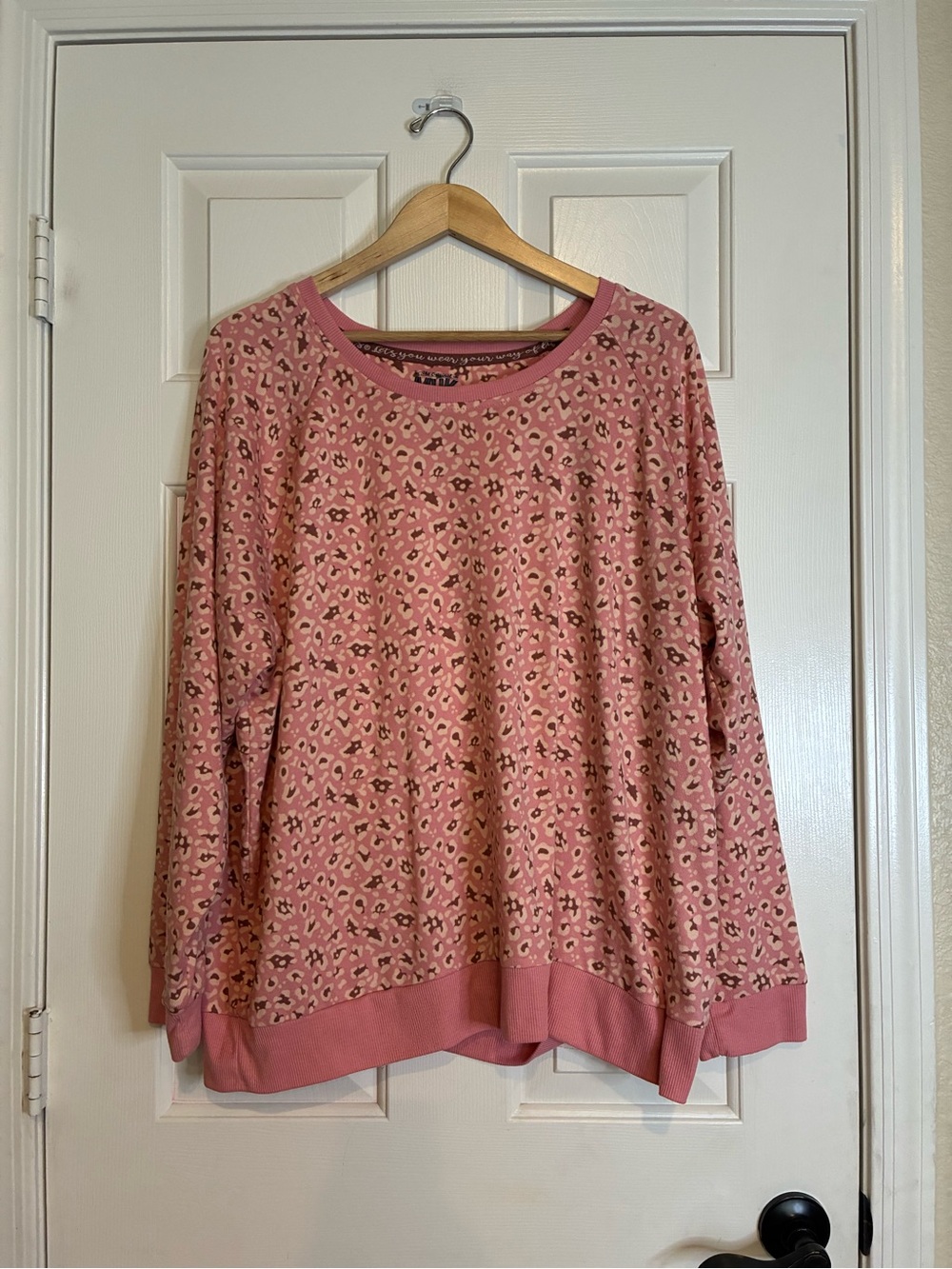 Muk Luks Pink and Brown Leopard Print Pullover